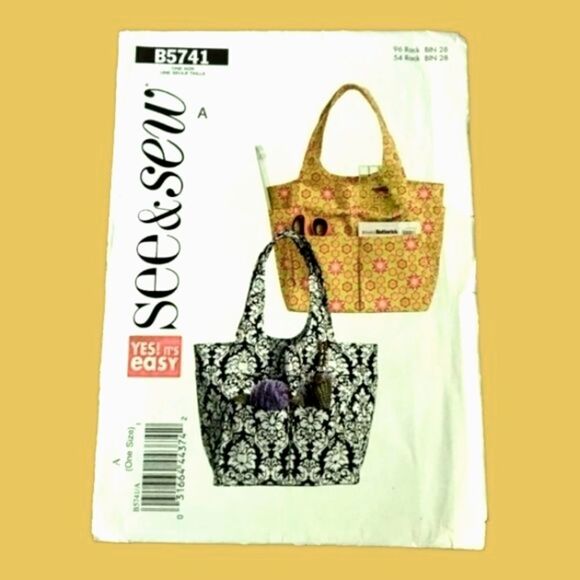BUTTERICK See & Sew B5741 Craft Storage TOTE w Front, Back & Side POCKETS UNCUT - Picture 1 of 2